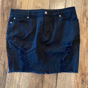 black ripped denim skirt